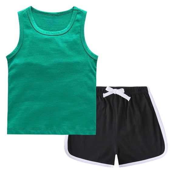 Toddler Baby Summer Outfits Comfy Casual Cotton Sleeveless Round Neck Tank Tops + Shorts Boys Girls 2 Pieces Workout Active Set Army Green 7-8 Years