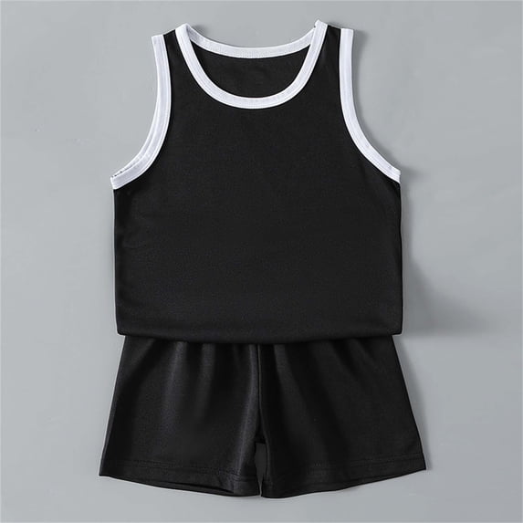 Toddler Baby Summer Outfits Comfy Casual Sleeveless Round Neck Tank Tops + Shorts Boys Girls 2 Pieces Workout Active Set Black 7-8 Years