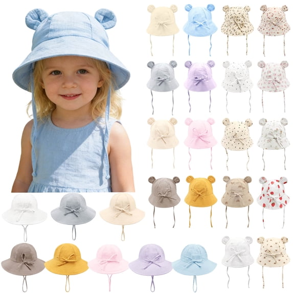 Jinhomg Toddler Bear Ear Bucket Hat Cute Cotton Breathable Baby Sun Hat with Chin Strap and UPF Protection Outdoor Summer Hats 1-3Y,Khaki