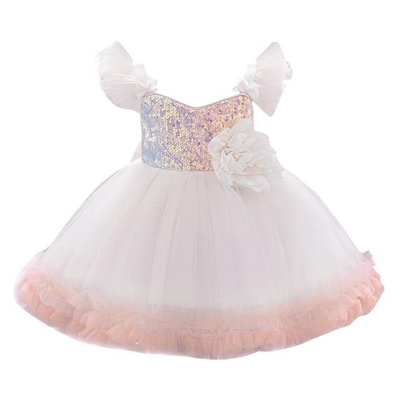 Toddler Baby Tutu Dress Sequins Sleeveless Tulle Dress First Birthday Cake Smash Pageant Clothes for Photo Shoot