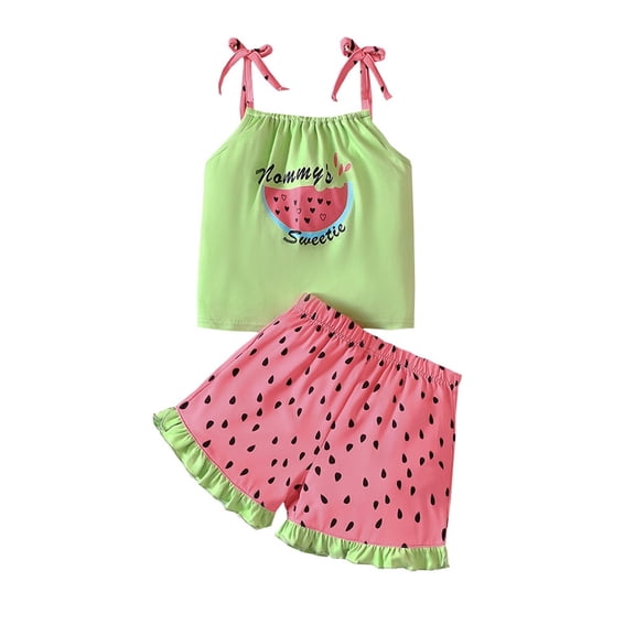 Toddler Baby Watermelon Print Clothes Outfits Color Tops Casual 2PC Set