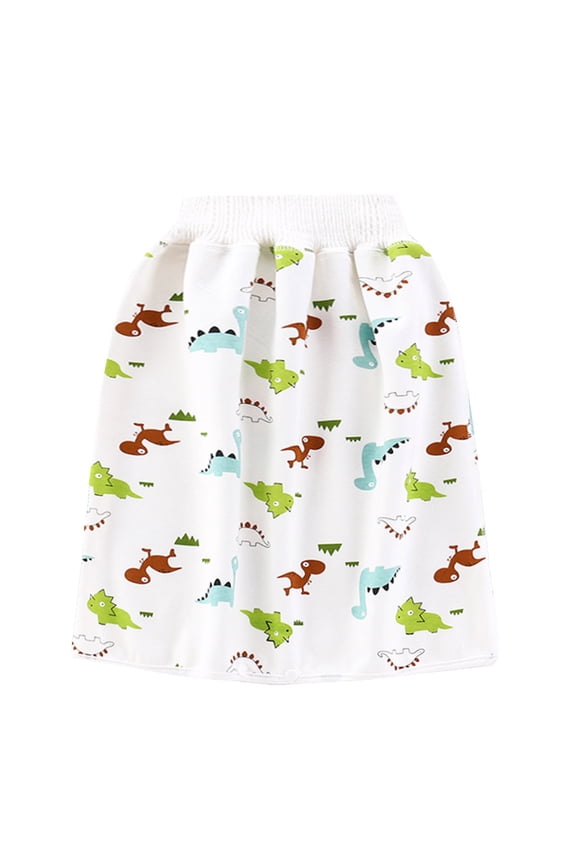 Toddler Baby Waterproof Diaper Skirts Boys Girls Potty Training Elastic Waist Printed Skirt Comfy Night Time Clothes, White, 0 Years