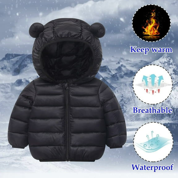 Toddler Baby Winter Coats Cute Hood Jackets Warm Outwear Padded Puffer Jacket Toddler Boy Girl Winter Outwear for Toddler Baby Boys Girls 8-9 Years