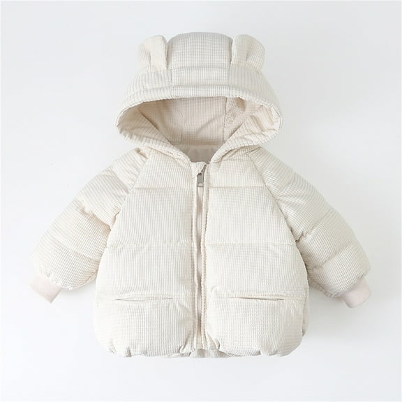 Baby Girl Boy Winter Down Coat Bear Ear Hooded Jacket Zip Up Outerwear Light Weight Windproof Puffer Padded Winter Coat Outfits 12-18 Months