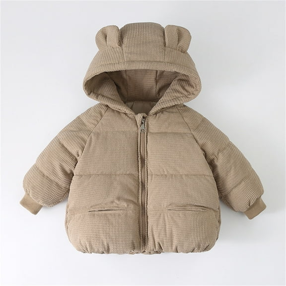 Toddler Baby Winter Down Coat Bear Ears Hooded Jacket Long Sleeve Outerwear Padded Puffer with Pockets Winter Clothes Baby Boys Girls Size 6-7