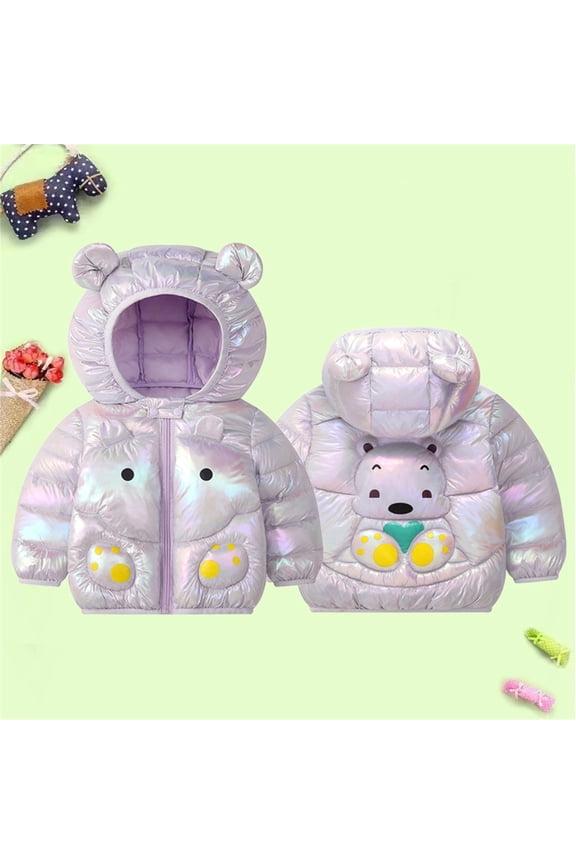 Toddler Baby Winter Down Coat Bear Ears Hooded Jacket Warm Outerwear Lightweight Puffer Padded Jacket Fall Winter Clothes 12-18 Months