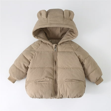 Toddler Baby Winter Down Coat Cute Bear Ear Hooded Jacket Full Zip Up Snowsuit Lightweight Puffer Padded Jacket Children's Winter Coat 5-6 Years