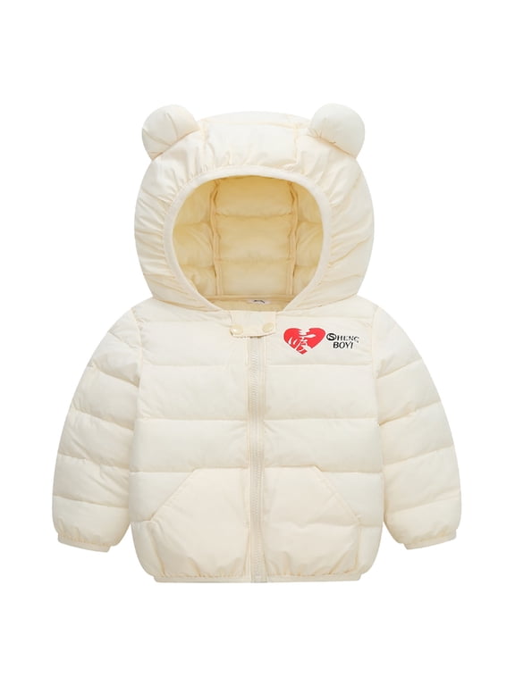 Toddler Baby Winter Puffer Coat Cute Teddy Bear Hooded Kids Boys Girls Winter Windproof Warm Print Coats Bear Ears Hooded Padded Jacket Outwear