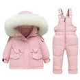 thumbnail image 1 of Toddler Baby Winter Ski Suit Long Sleeve Down Jacket Puffer Jumpsuit Overalls Windproof Warm Outerwear 2 Piece Snowsuit, Pink, 12 Months, 1 of 6