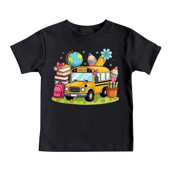 Toddler Back School Boys Graphic Tops Short Sleeve Tees Kids Soft Casual Shirt Trendy Printed Shirt Clothes Black Size 3-4T