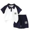 Toddler Back to School Outfits 2 Piece Preppy Clothes Set Cotton Polos Shirt and Shorts Set Girls Summer Sports Lounge Set, Navy, 3 Years