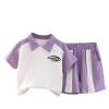 Toddler Back to School Outfits 2 Piece Preppy Clothes Set Cotton Polos Shirt and Shorts Set Girls Summer Sports Lounge Set, Purple, 1 Years