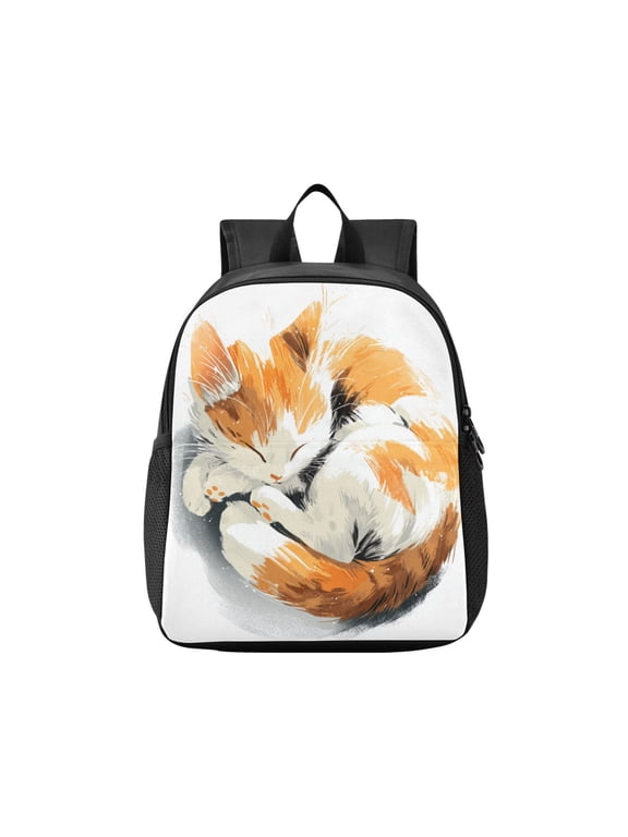 Toddler Backpack Adorable Orange Cat Asleep Waterproof Lightweight Backpack Casual Mini Daypack for Daycare & Travel
