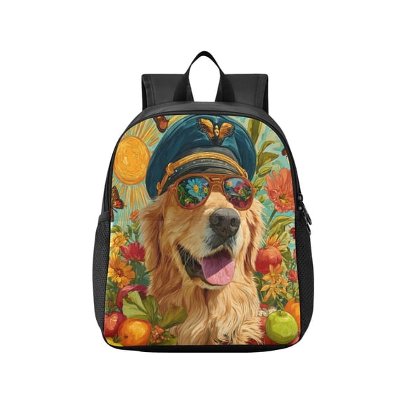 Toddler Backpack Army Hat Golden Retriever Dog Waterproof Lightweight Backpack Casual Mini Daypack for Daycare & Travel