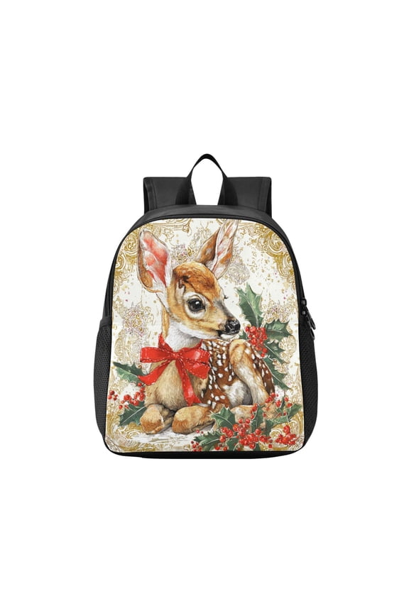 Toddler Backpack Baby Deer with Red Bow Waterproof Lightweight Backpack Casual Mini Daypack for Daycare & Travel
