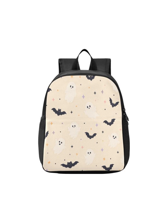 Toddler Backpack Beige Halloween Bat Pattern Waterproof Lightweight Backpack Casual Mini Daypack for Daycare & Travel
