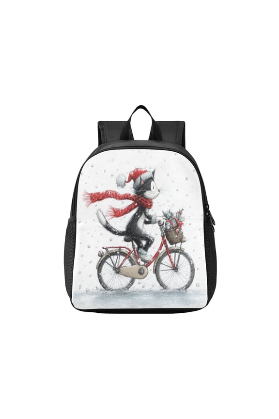 Toddler Backpack Black Cat Riding A Bicycle Waterproof Lightweight Backpack Casual Mini Daypack for Daycare & Travel