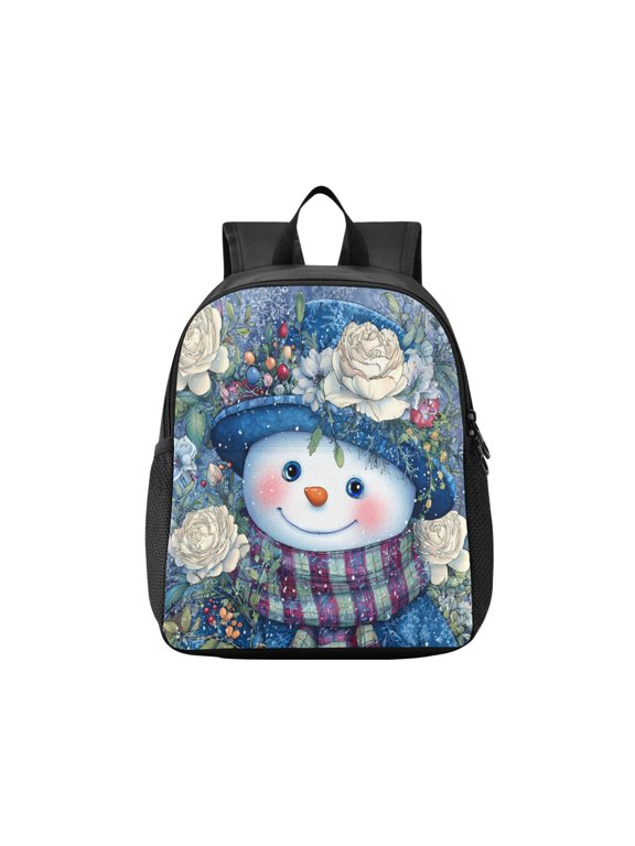 Toddler Backpack Blue Hat Snowman Waterproof Lightweight Backpack Casual Mini Daypack for Daycare & Travel