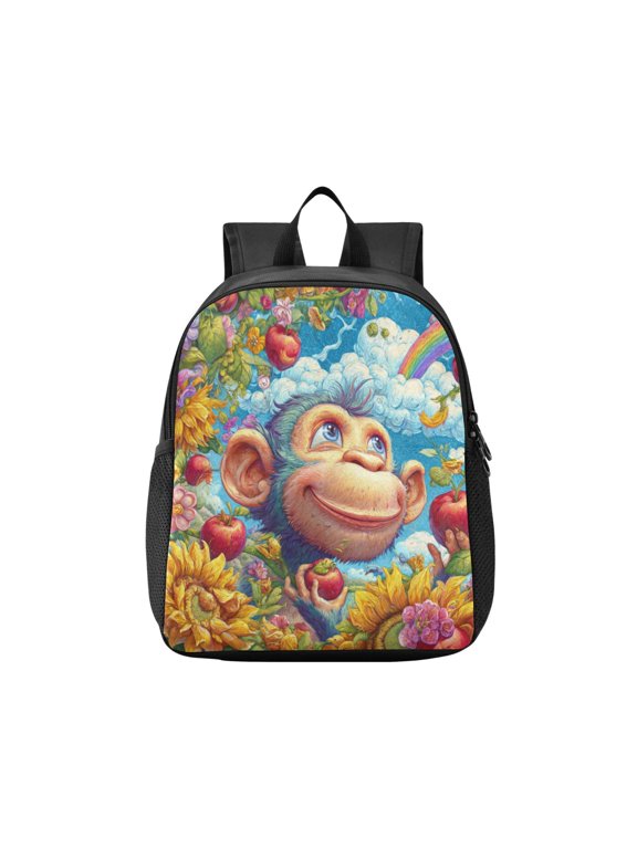 Toddler Backpack Blue Monkey in The Garden Waterproof Lightweight Backpack Casual Mini Daypack for Daycare & Travel