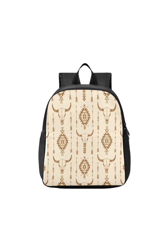 Toddler Backpack Boho Aztec Cow Skull Design Waterproof Lightweight Backpack Casual Mini Daypack for Daycare & Travel