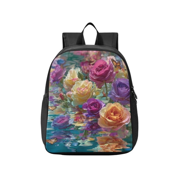 Toddler Backpack Colorful Roses Floating on Water Waterproof Lightweight Backpack Casual Mini Daypack for Daycare & Travel