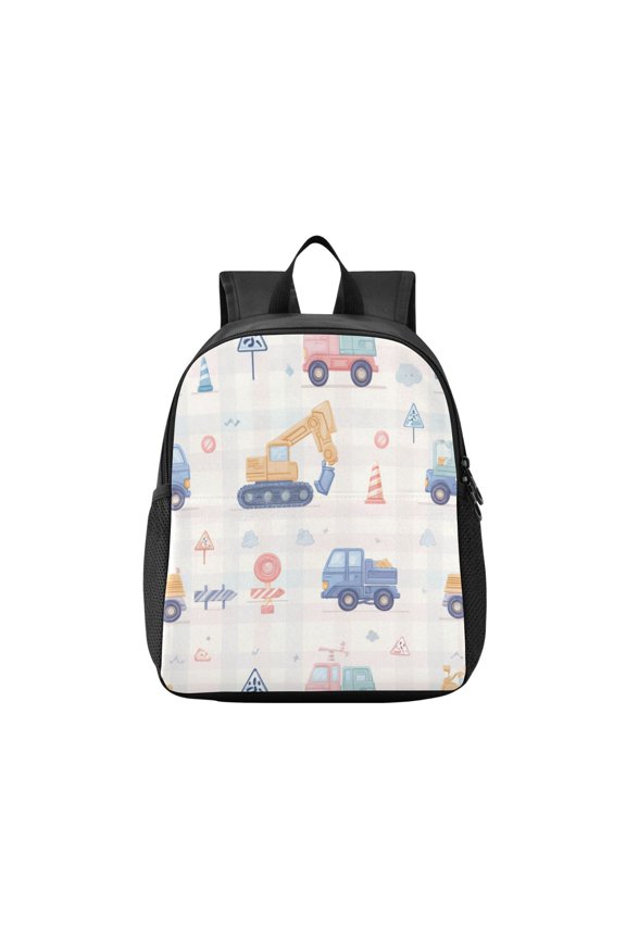Toddler Backpack Cute Construction Vehicles Pattern Waterproof Lightweight Backpack Casual Mini Daypack for Daycare & Travel