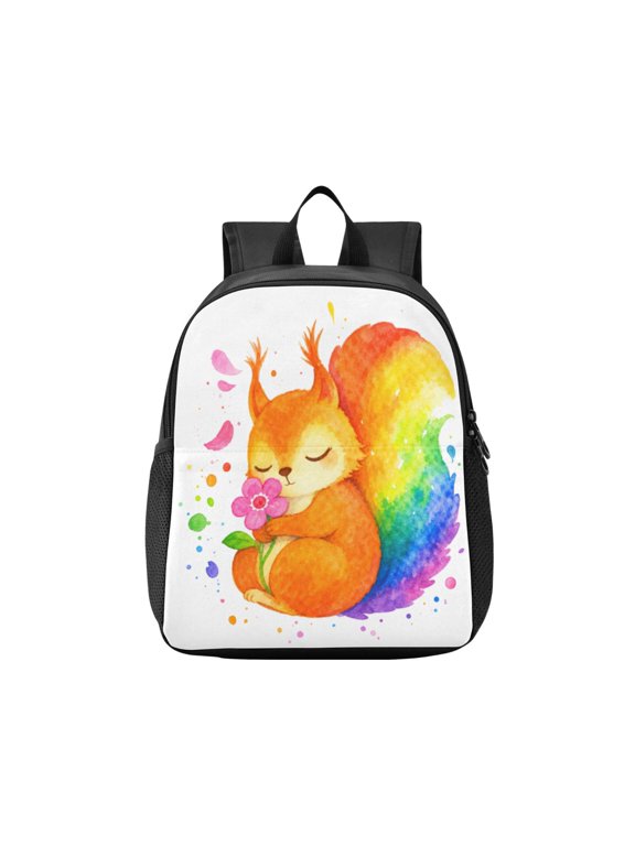 Toddler Backpack Cute Rainbow Squirrel Waterproof Lightweight Backpack Casual Mini Daypack for Daycare & Travel