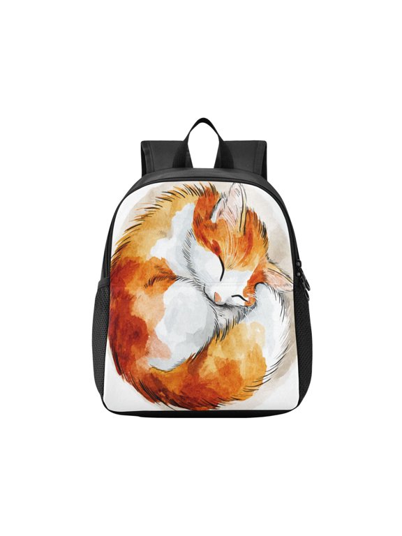 Toddler Backpack Cute Sleeping Orange Cat Waterproof Lightweight Backpack Casual Mini Daypack for Daycare & Travel