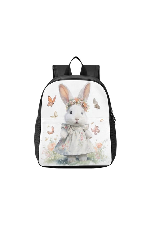 Toddler Backpack Cute White Little Rabbit Waterproof Lightweight Backpack Casual Mini Daypack for Daycare & Travel