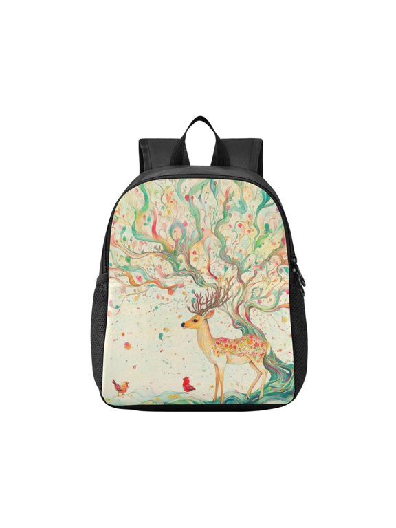 Toddler Backpack Enchanted Rainbow Tree and Deer Waterproof Lightweight Backpack Casual Mini Daypack for Daycare & Travel
