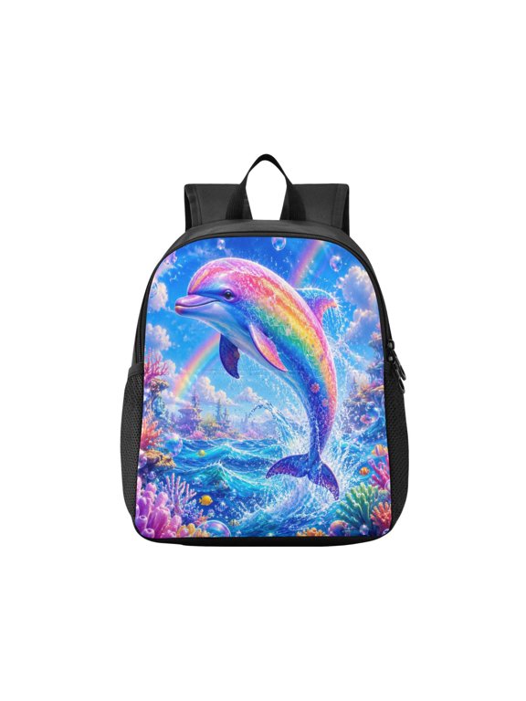 Toddler Backpack Fantasy Rainbow Dolphin Sea Waterproof Lightweight Backpack Casual Mini Daypack for Daycare & Travel