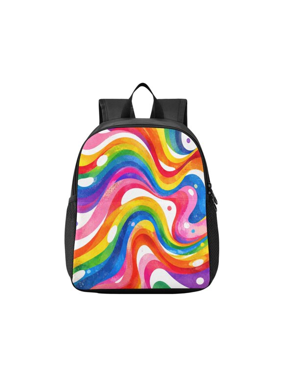 Toddler Backpack Groovy Rainbow Swirl Pattern Waterproof Lightweight Backpack Casual Mini Daypack for Daycare & Travel