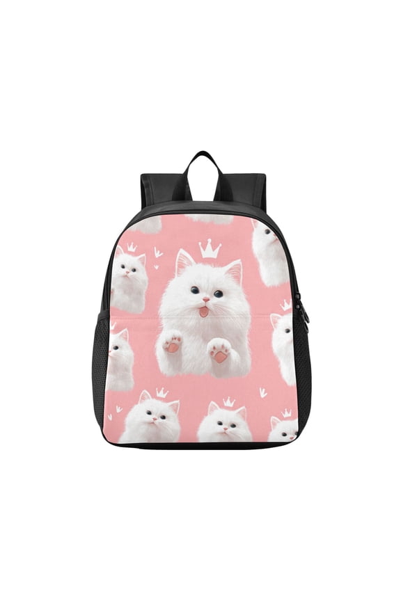 Toddler Backpack Happy White Cat Face Waterproof Lightweight Backpack Casual Mini Daypack for Daycare & Travel