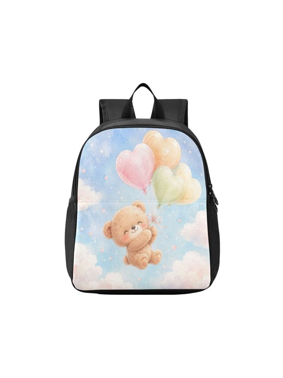 Toddler Backpack Heart Balloon Teddy Art Waterproof Lightweight Backpack Casual Mini Daypack for Daycare & Travel