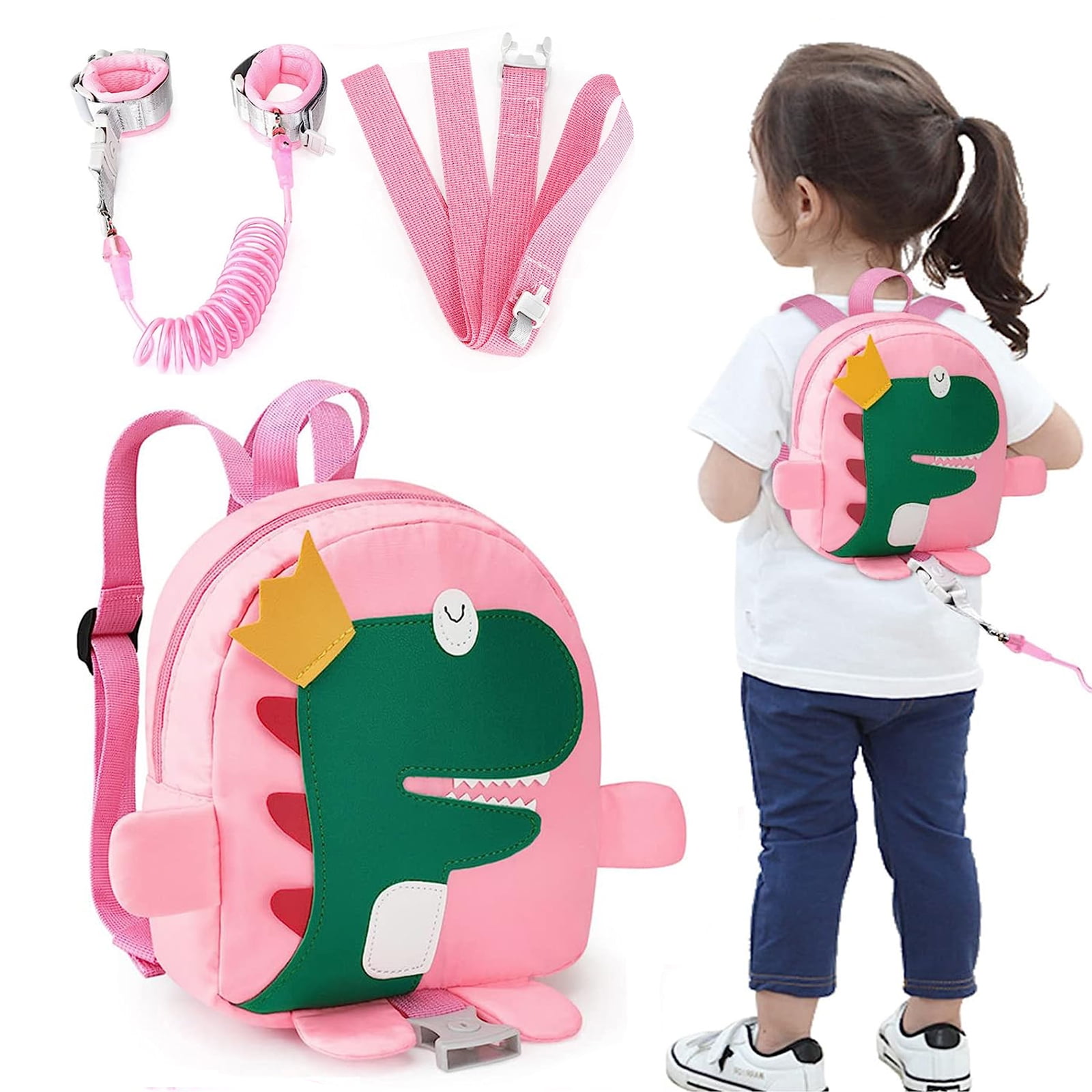 Toddler Backpack Leash with Anti Lost Wrist Link 4 in 1 Dinosaur