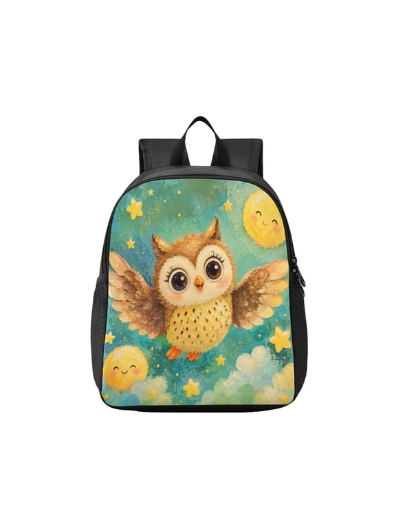 Toddler Backpack Moon Star Owl Painting Waterproof Lightweight Backpack Casual Mini Daypack for Daycare & Travel