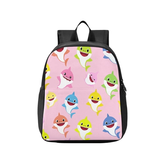Toddler Backpack Pastel Pink Cartoon Shark Print Waterproof Lightweight Backpack Casual Mini Daypack for Daycare & Travel