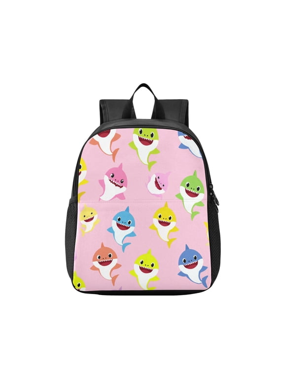 Toddler Backpack Pastel Pink Cartoon Shark Print Waterproof Lightweight Backpack Casual Mini Daypack for Daycare & Travel