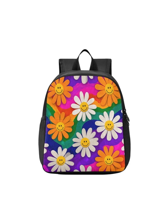 Toddler Backpack Rainbow Daisy Flowers Waterproof Lightweight Backpack Casual Mini Daypack for Daycare & Travel