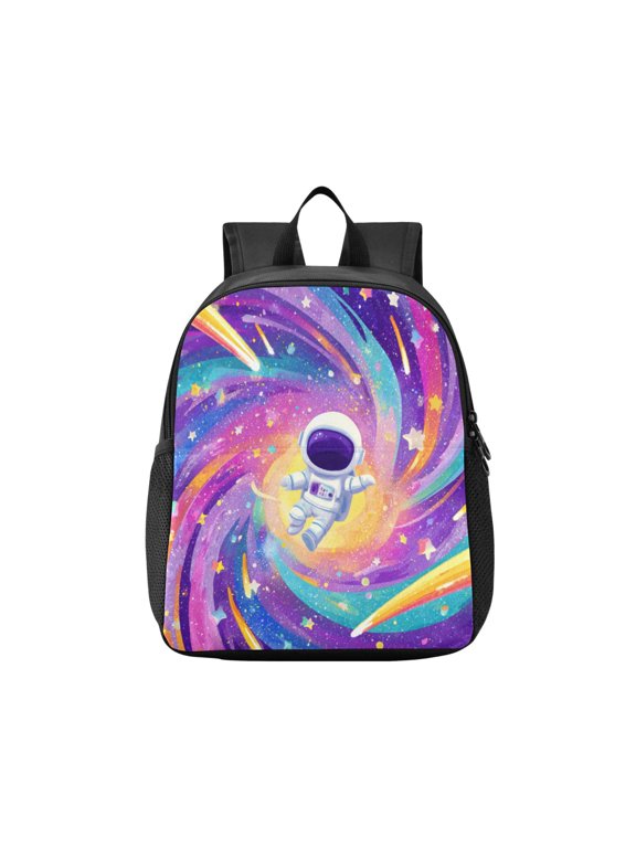 Toddler Backpack Rainbow Galaxy Astronaut Art Waterproof Lightweight Backpack Casual Mini Daypack for Daycare & Travel
