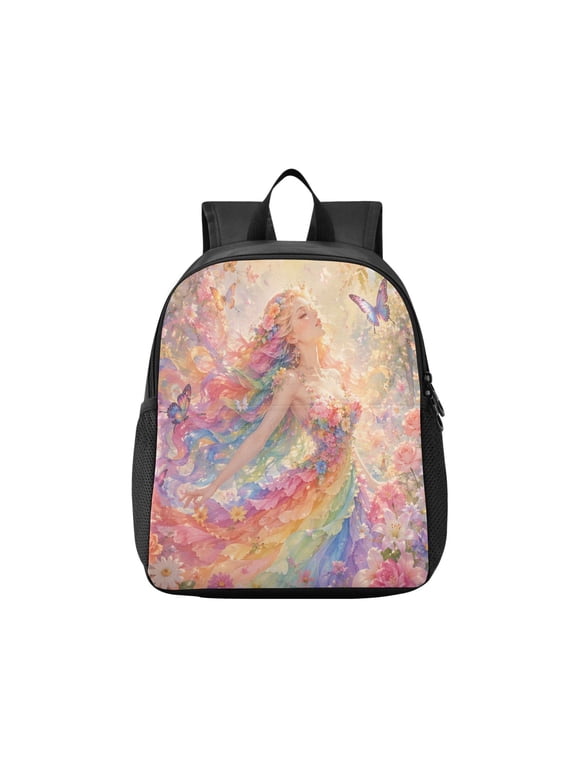 Toddler Backpack Rainbow Garden Fairy Painting Waterproof Lightweight Backpack Casual Mini Daypack for Daycare & Travel
