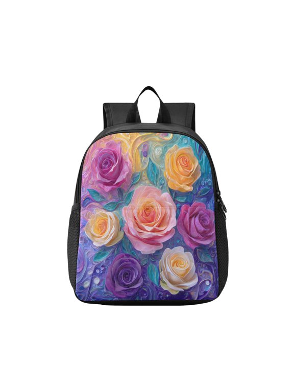 Toddler Backpack Rainbow Hues Roses Waterproof Lightweight Backpack Casual Mini Daypack for Daycare & Travel