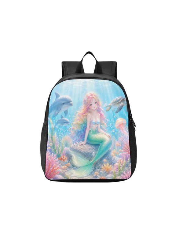 Toddler Backpack Rainbow Mermaid Underwater Art Waterproof Lightweight Backpack Casual Mini Daypack for Daycare & Travel