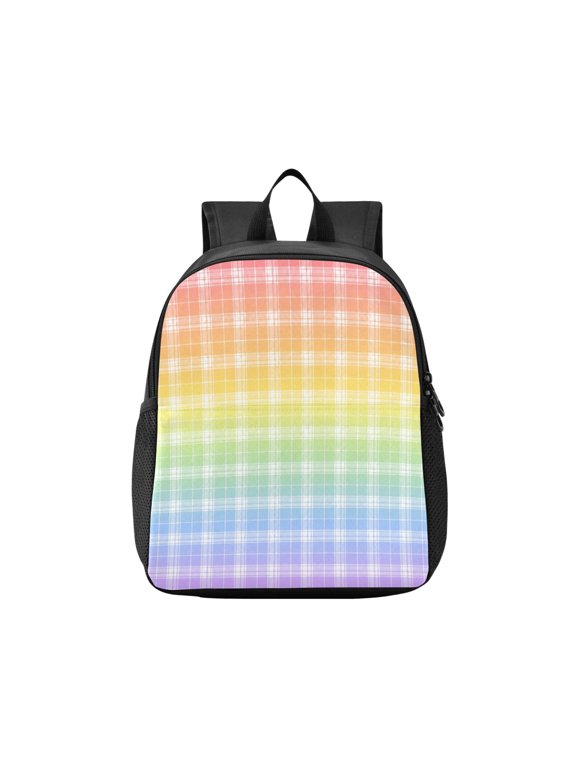Toddler Backpack Rainbow Ombre Plaid Design Waterproof Lightweight Backpack Casual Mini Daypack for Daycare & Travel