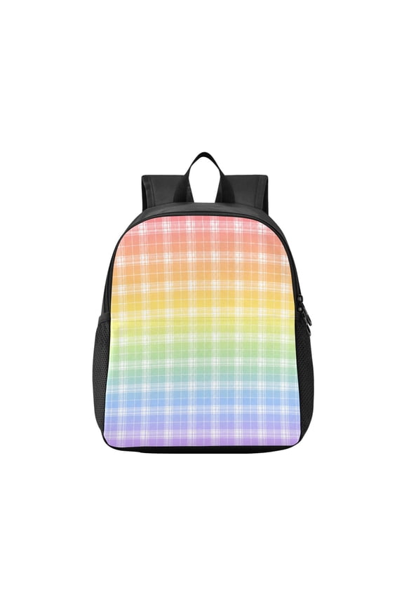 Toddler Backpack Rainbow Ombre Plaid Design Waterproof Lightweight Backpack Casual Mini Daypack for Daycare & Travel