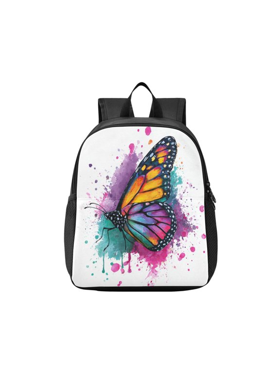 Toddler Backpack Rainbow Splatter Butterfly Print Waterproof Lightweight Backpack Casual Mini Daypack for Daycare & Travel