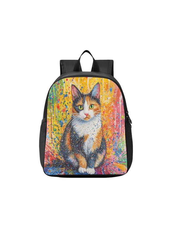 Toddler Backpack Rainbow Splatter Calico Cat Waterproof Lightweight Backpack Casual Mini Daypack for Daycare & Travel