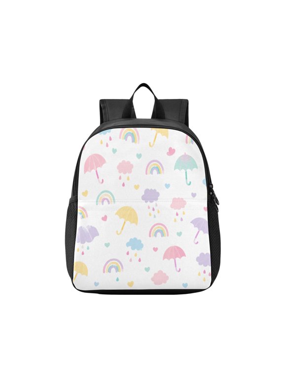 Toddler Backpack Rainbow Umbrella Cloud Pattern Waterproof Lightweight Backpack Casual Mini Daypack for Daycare & Travel