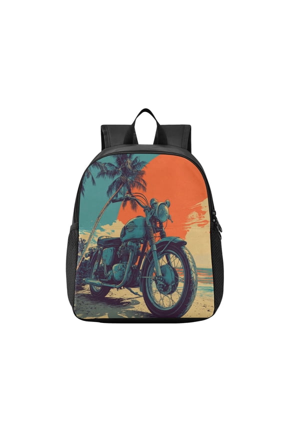 Toddler Backpack Retro Bike Tropical Sunset Waterproof Lightweight Backpack Casual Mini Daypack for Daycare & Travel