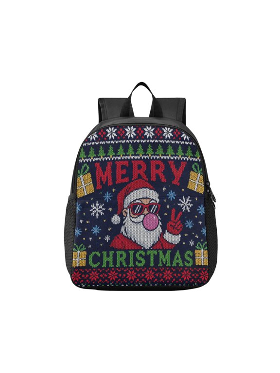 Toddler Backpack Santa Knit Christmas Design Waterproof Lightweight Backpack Casual Mini Daypack for Daycare & Travel